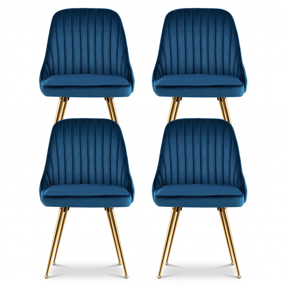 Artiss Dining Chairs Set of 4 Velvet Channel Tufted Blue — image 3