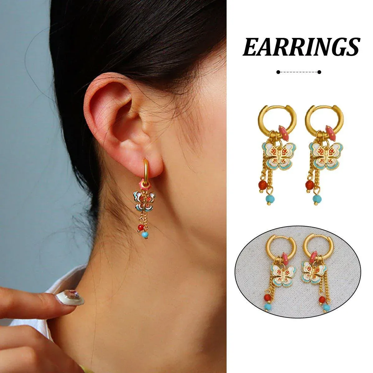 New Chinese Style Butterfly Earrings Fringe Colourful Simple Design Jewelry