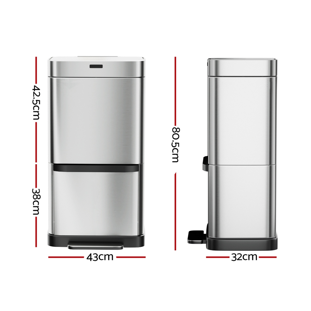 Devanti 70L Motion Sensor Bin Pedal Bins Automatic Siver — image 2