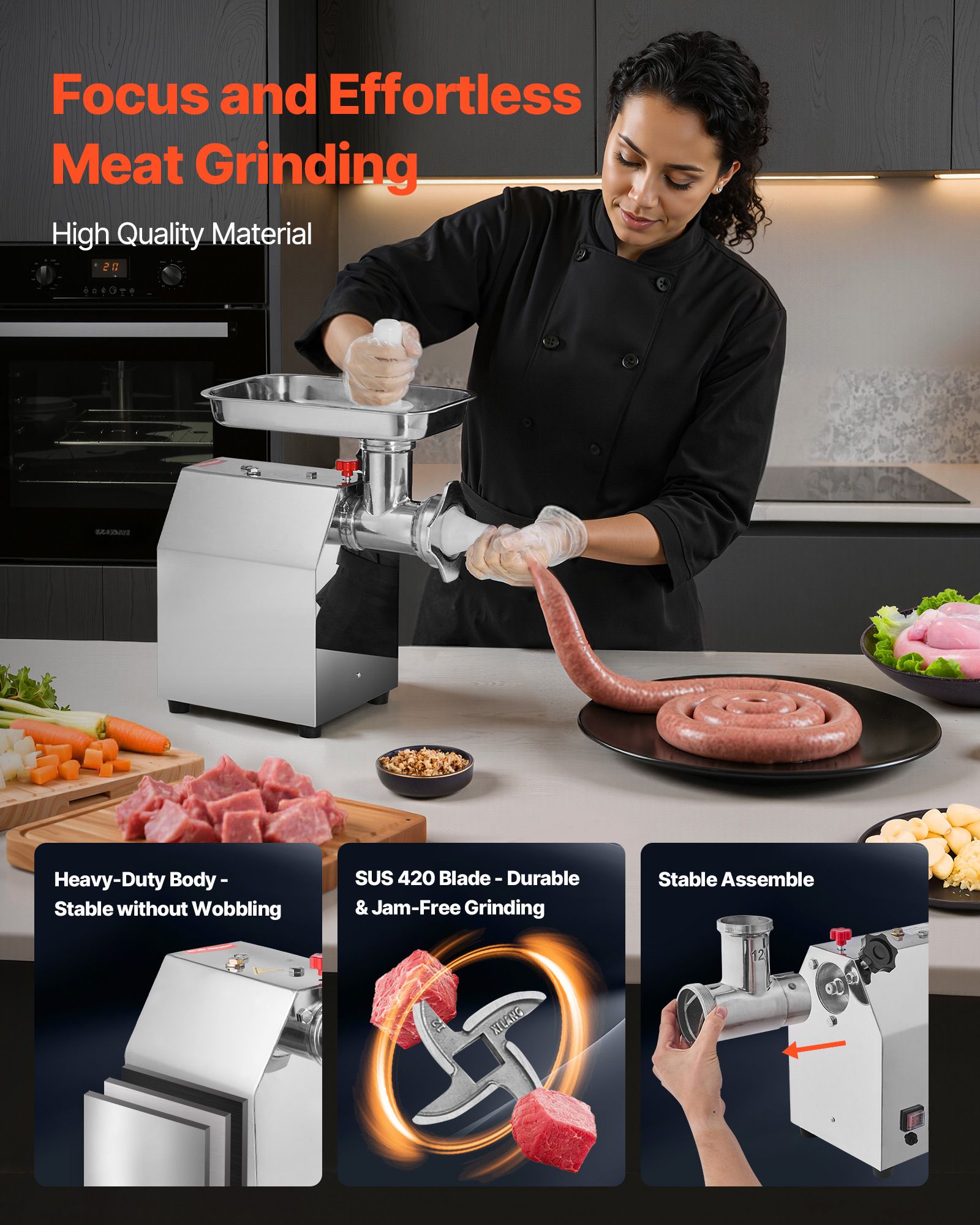 Commercial Electric Meat Grinder 5.5 Lbs/Min Sausage Stuffer Maker Kitchen — image 6