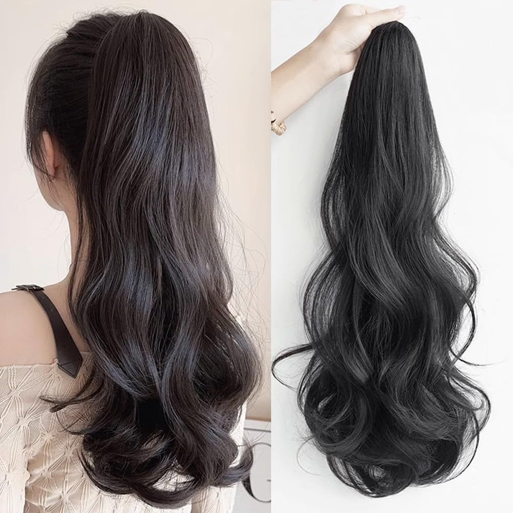 Claw Clip Ponytail Extension Synthetic Curly Wavy Clip in Hair Pieces 55cm Long Pony Tails Hair Extensions for Women (Black) — image 2