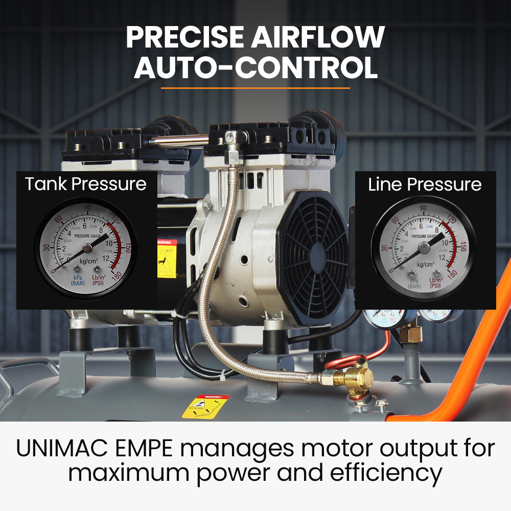 UNIMAC 40L 2.0HP Silent Oil-Free Electric Air Compressor, Portable, Twin Nitto Outlets — image 4