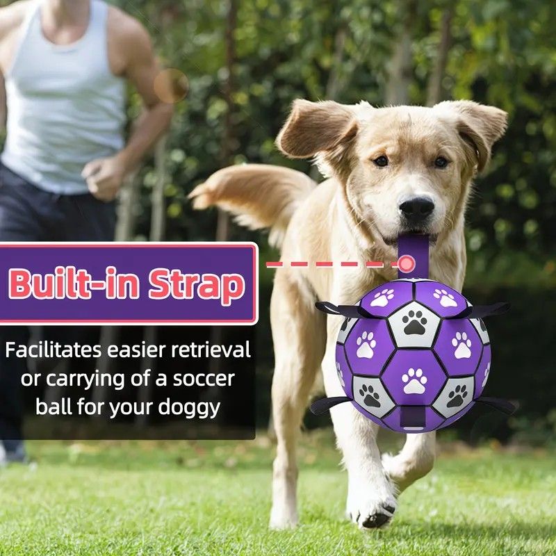 Dog Ball Toy Soccer Ball with Webbing Strap, Indoor and Outdoor Interactive Tug-of-War, Purple and Black Soccer Ball, Pet Toy for Large, Medium, and Small Dogs โ image 3