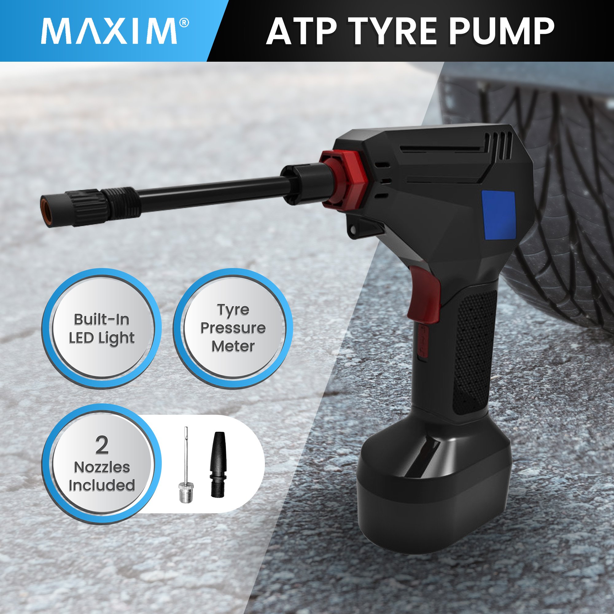 MEC Maxim ATP 12V Tyre Pump Portable Electric Car Tyre Air Pump with LED Light Digital Pressure Metre — image 6