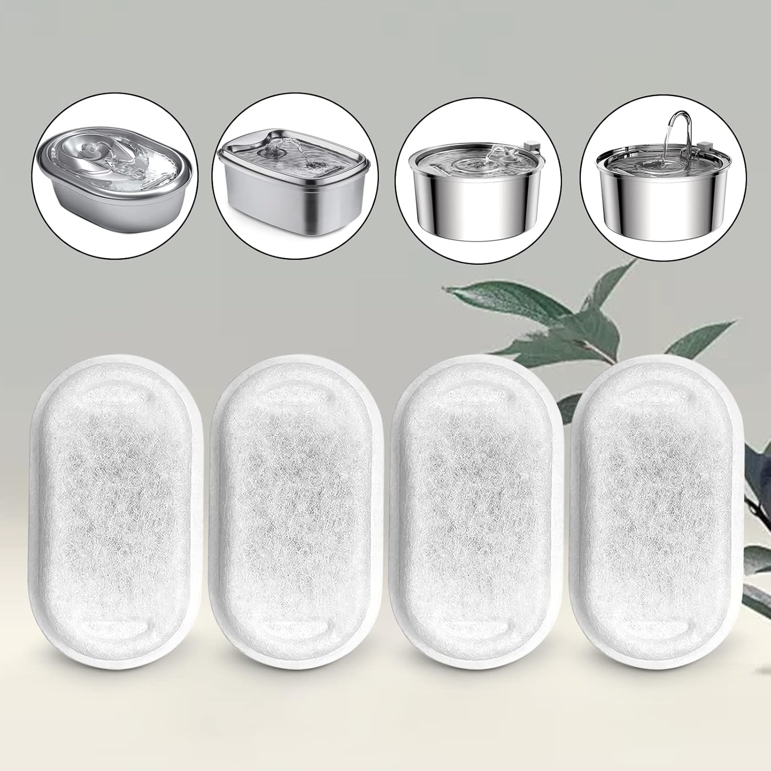 Cat Water Fountain Filters for 108/3.2L& 67oz/2L Stainless Steel Pet Water Dispenser Fountain Filter Replacement with 8 Sponges (8 Filters&8 Sponges) โ image 2