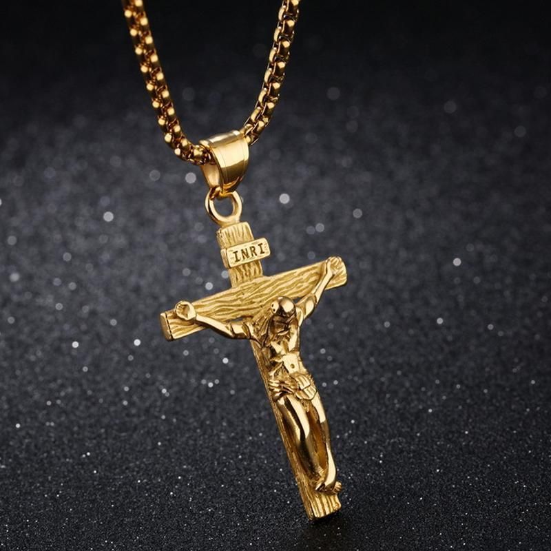 Men Stainless Steel Gold Silver Black Jesus Crucifix Pendant Chain Necklace Gold&Black - with 3*55cm rolo chain โ image 6