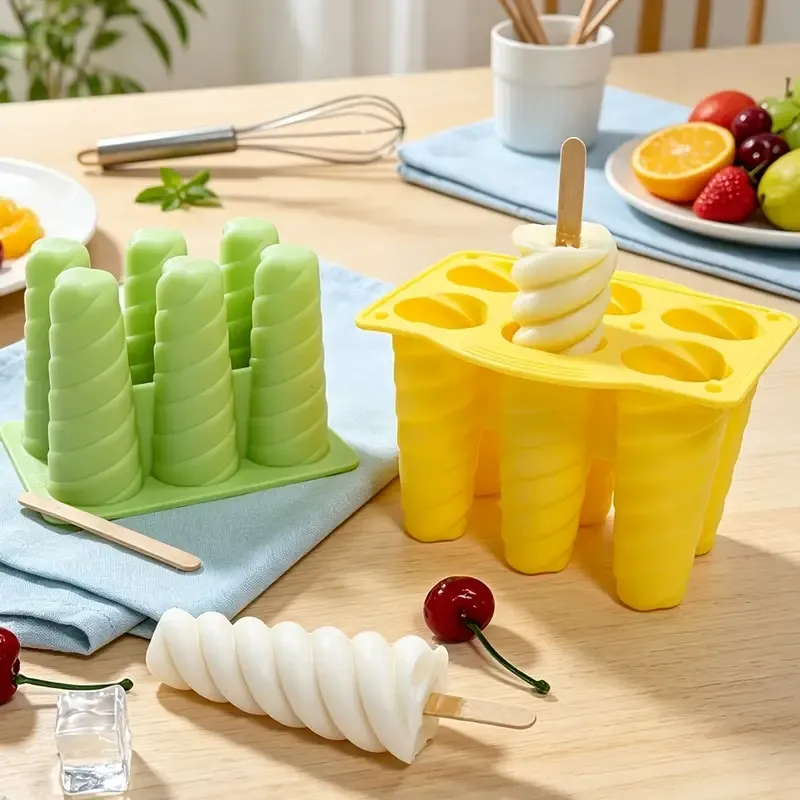 ✨ 6-Cavity Spiral Ice Block Mould | Food-Grade Silicone + Dust Covers | Easy Release, Freezer Safe, Perfect for Yogurt Pops & Summer DIY!/white — image 6