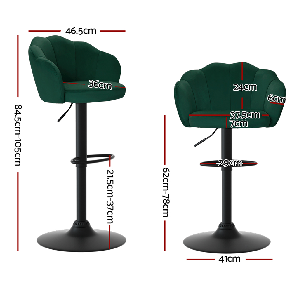 Artiss 2x Bar Stools Gas Lift Velvet Green — image 2