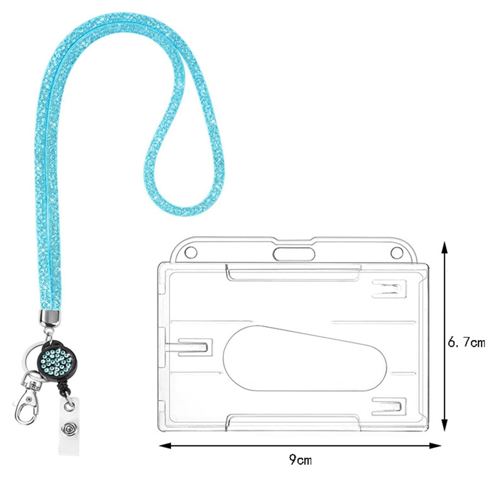 Retractable ID Badge Holder with Bling Neck Strap Lanyard, Heavy Duty Bling Badge Reel with Clear Card Holder for Office Worker Teacher Doctor (Sky Blue/1 Pcs) โ image 2