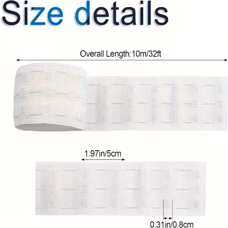 11 Yard x 3 Inch Wide Curtain Pleat Header Tape White Detachable 100% Polyester Curtain Heading Deep Pinch Tape Accessories Ribbons Pull for Window Treatments — image 3