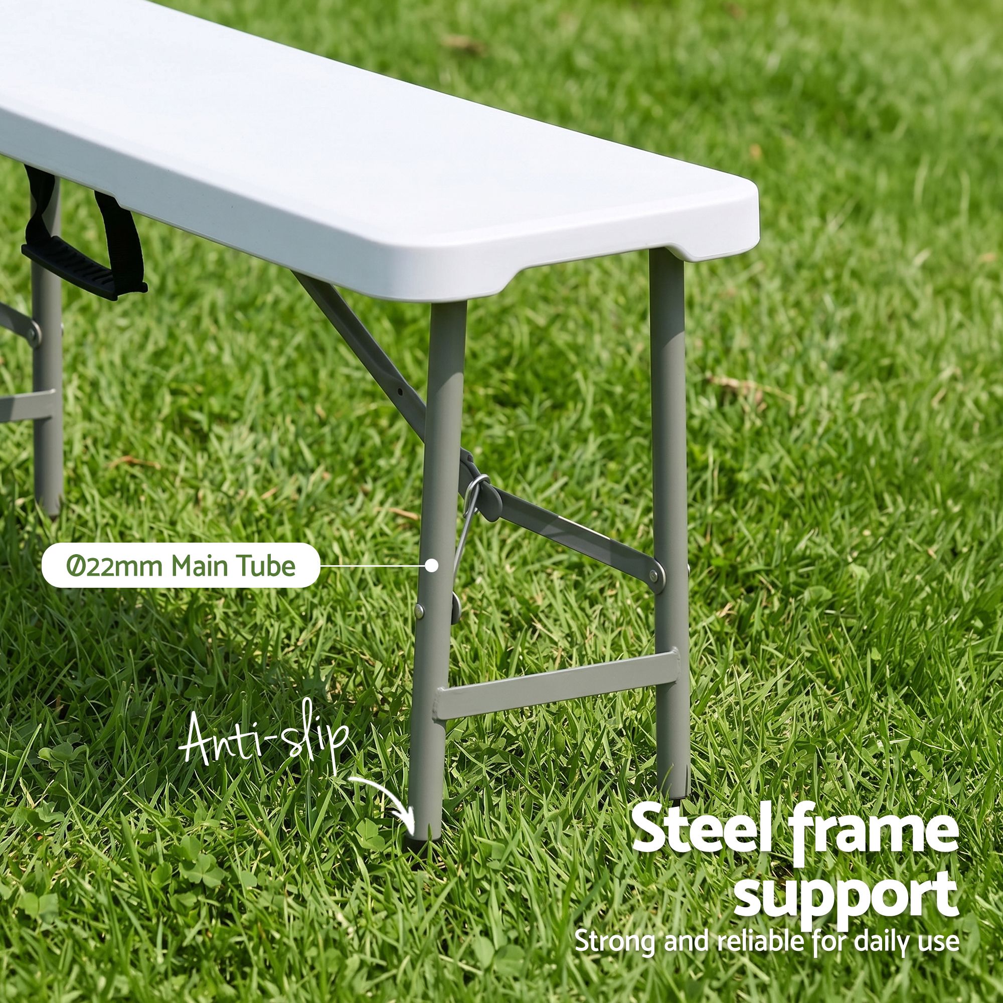 Gardeon 180cm Folding Garden Bench Portable Trestle Seat HDPE Fold In Half White โ image 6