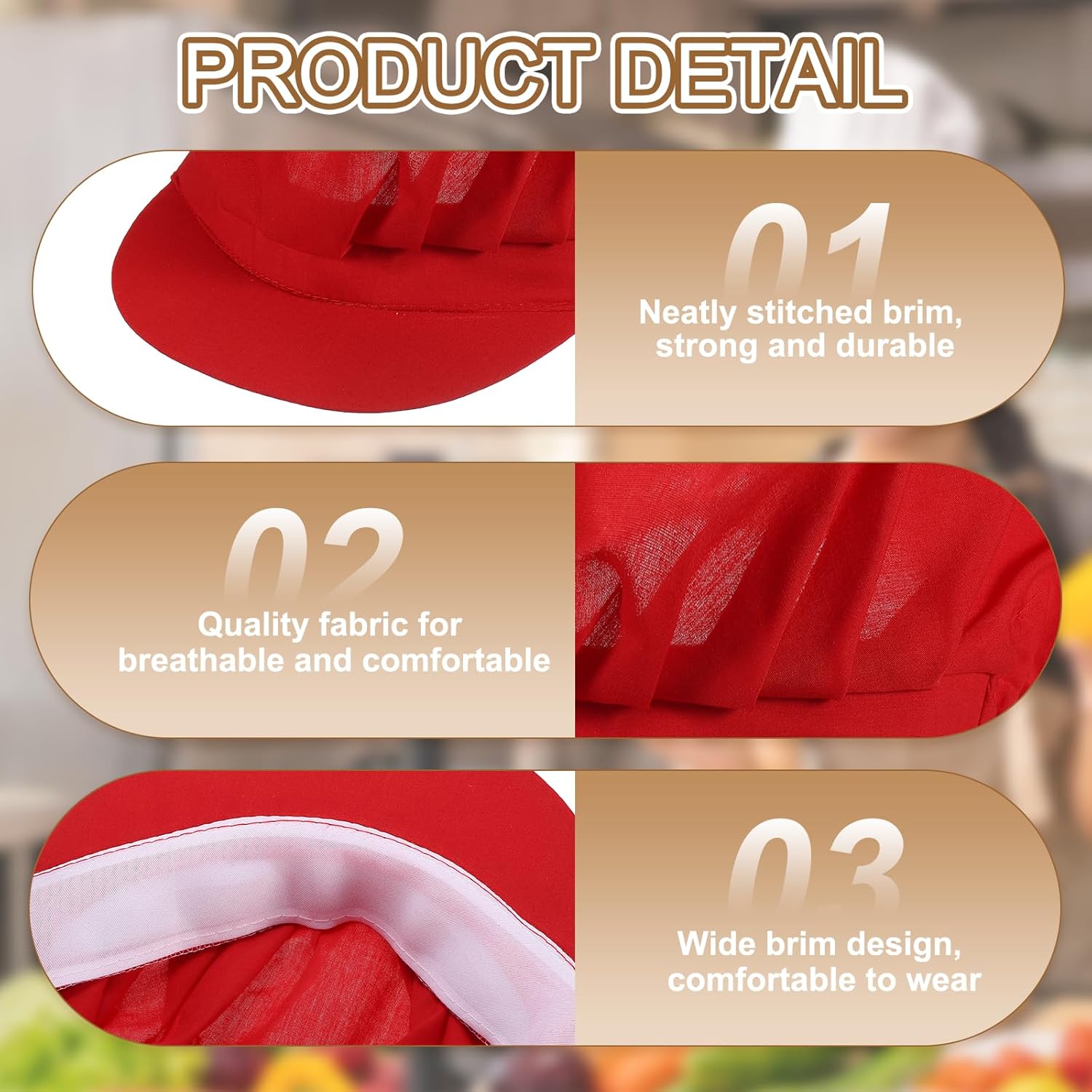 Chef Hat, Adjustable Elastic Band Cotton Baker Hat for Women and Men, Full Cloth Baker Hat Food Service Hair Nets โ image 3
