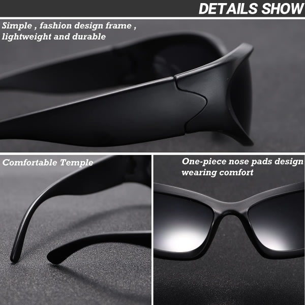 Wrap Around Fashion Glasses for Men Women Trendy Fast Oval Dark Futuristic Sunglasses Goggles Eyebrow โ image 4