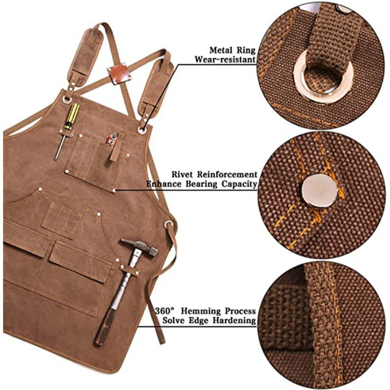 Thick Canvas Tool Apron With Multiple Pockets, Adjustable Work Apron for Woodworking, Gardening, and Auto Repair—Gray — image 5