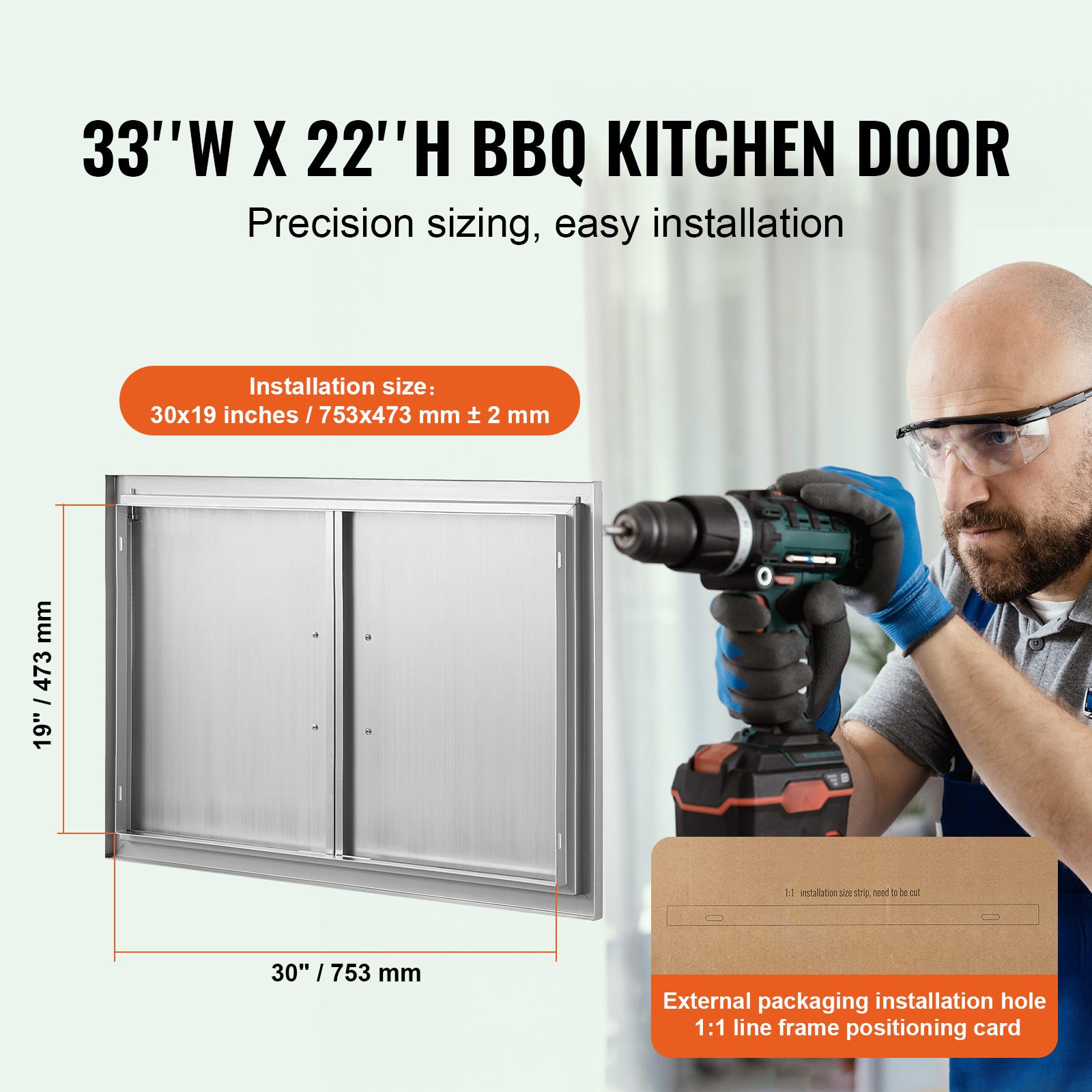 BBQ Access Door, 838 × 558 mm Double Outdoor Kitchen Door, Stainless Steel Flush Mount Door, Wall Vertical Door with Handles, for BBQ Island, Grilling Station — image 2