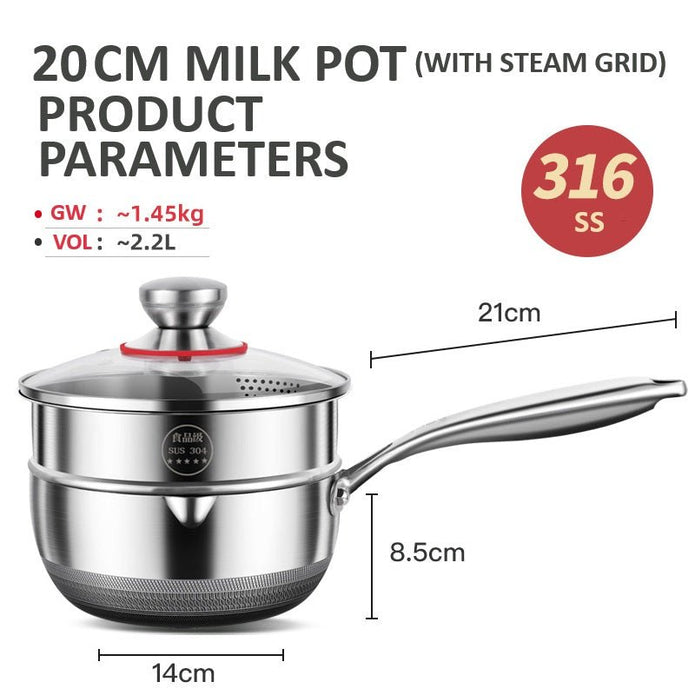 20cm 316L Stainless Steel Saucepan Compound Steel Honeycomb Nonstick Sauce Pan with Glass Lid 2.2L Pot Stay-Cool Handle Multipurpose Milk Saucepan, Induction โ image 4