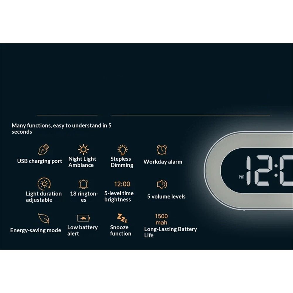 Small Digital Alarm Clock Large LED Display Digital Clock for Bedroom,Mirror Surface LED Electronic Desk Clock,Dimmable for Heavy Sleepers Office,USB Ports — image 3