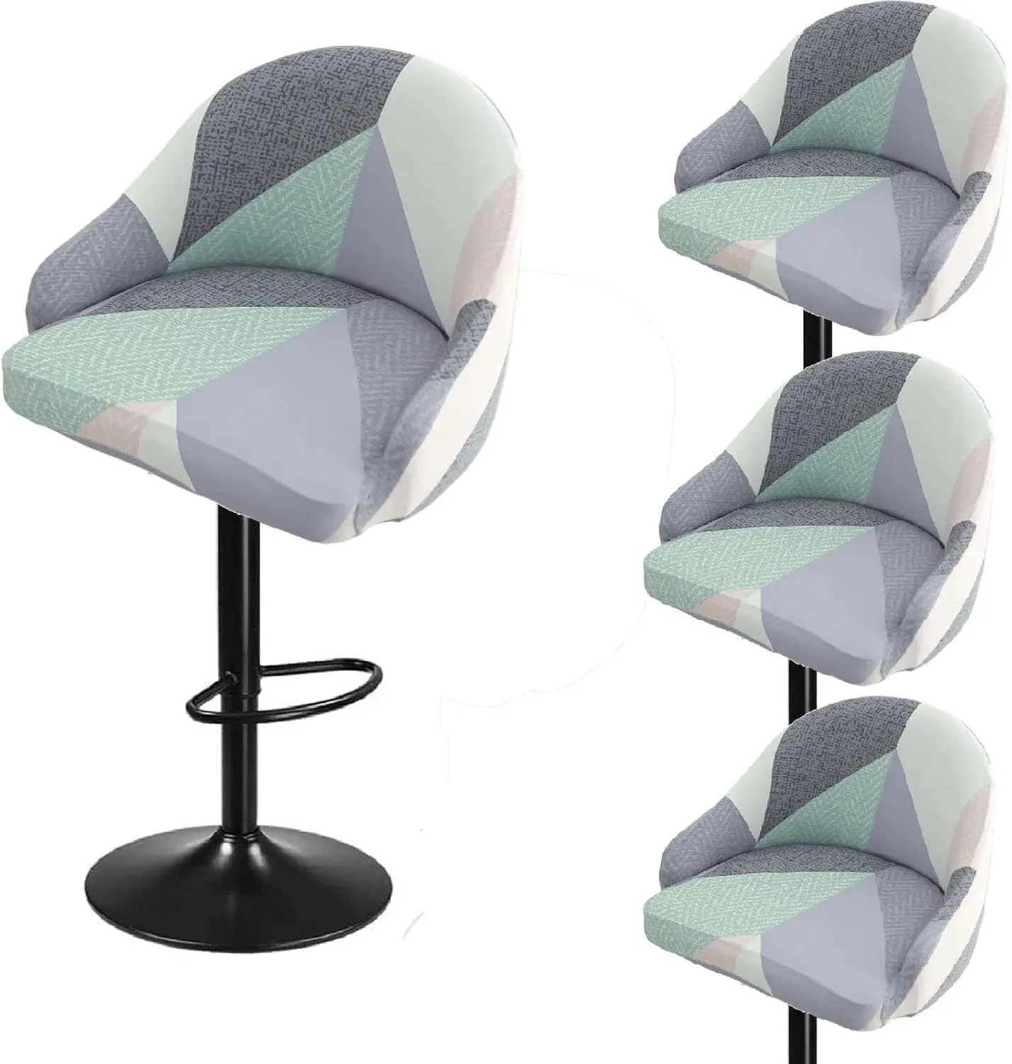 4 Pack Bar Stool Slipcovers Stretch Swivel Chair Covers with Back for Armchair Kitchen Island Geometric Pattern, Blue2