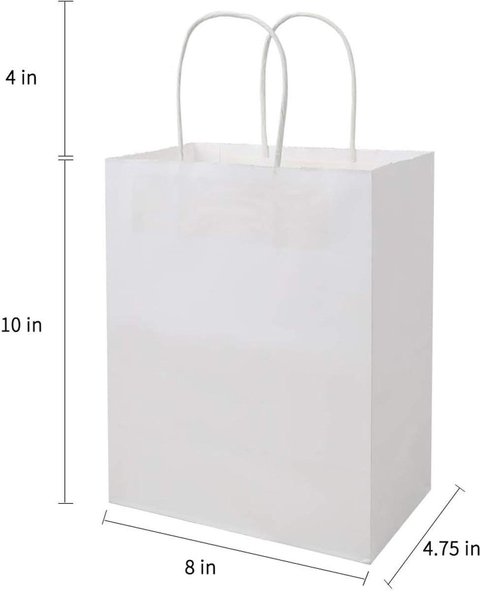 Pack of 20 - Size 21*11*27cm, Medium White Kraft Paper Bags with Handles - Gift Bags, Craft Bags, Shopping Bags, Birthday Gift Bags, Wedding Bags, Business — image 4