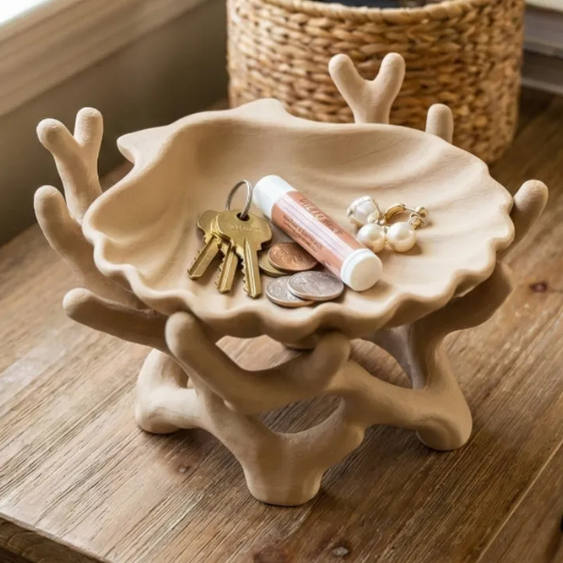 3D printed organic coral and seashell jewelry and key storage box, flesh-colored — image 4
