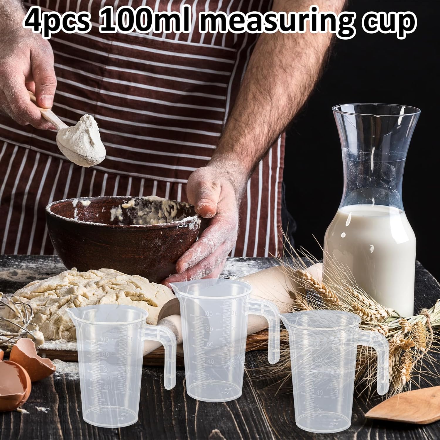 Plastic Measuring Beaker, 4 Pcs Liquid Measuring Cups, 100 ml Unbreakable Graduated Beakers with Handle and Spout, Transparent Clear Precise Markings for — image 5