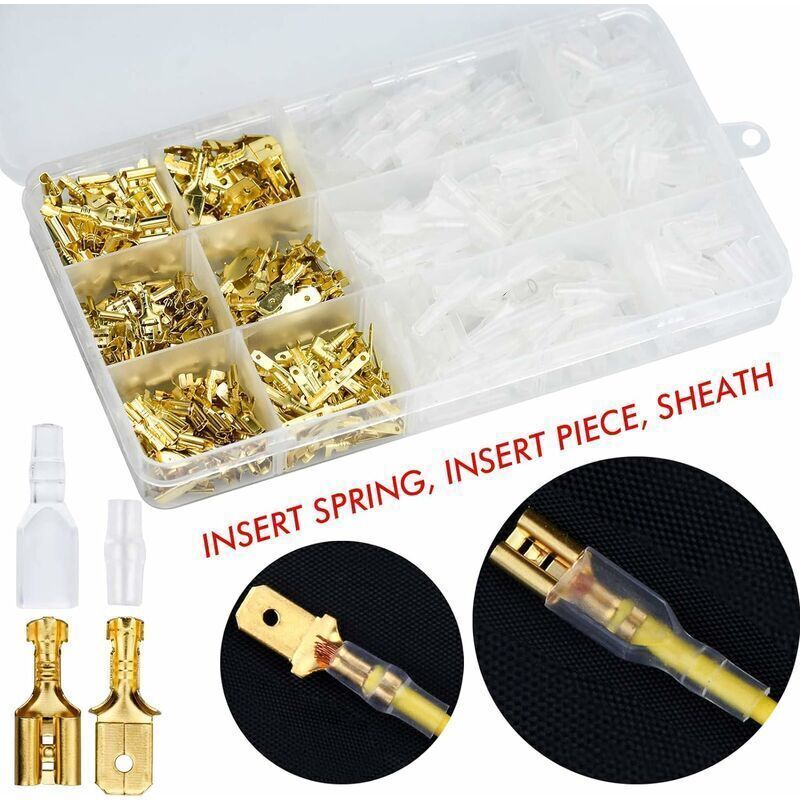600 Pcs Brass Crimp Terminals, Electrical Lug with Insulated Sleeve Male Female Spade Wire Connectors Crimp Terminal, 2.8 mm, 4.8 mm, 6.3 mm — image 3