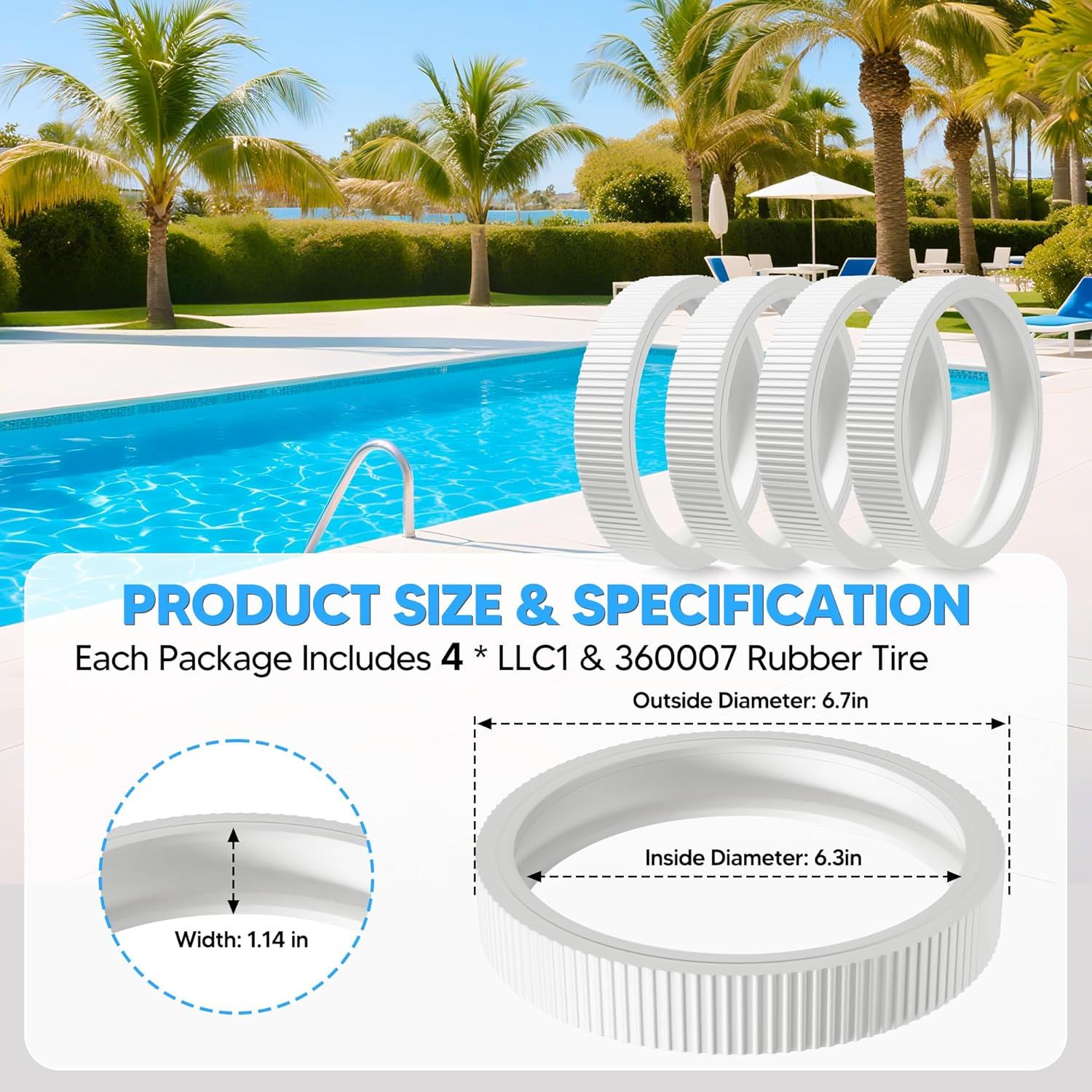 Upgraded Rubber Tire with Treads LLC1 Tire and 360007 Tire Replacement or Pentair Legend Pool Cleaner Wheel Rubber Tires Automatic Pool and Spa Cleaner (4 — image 3