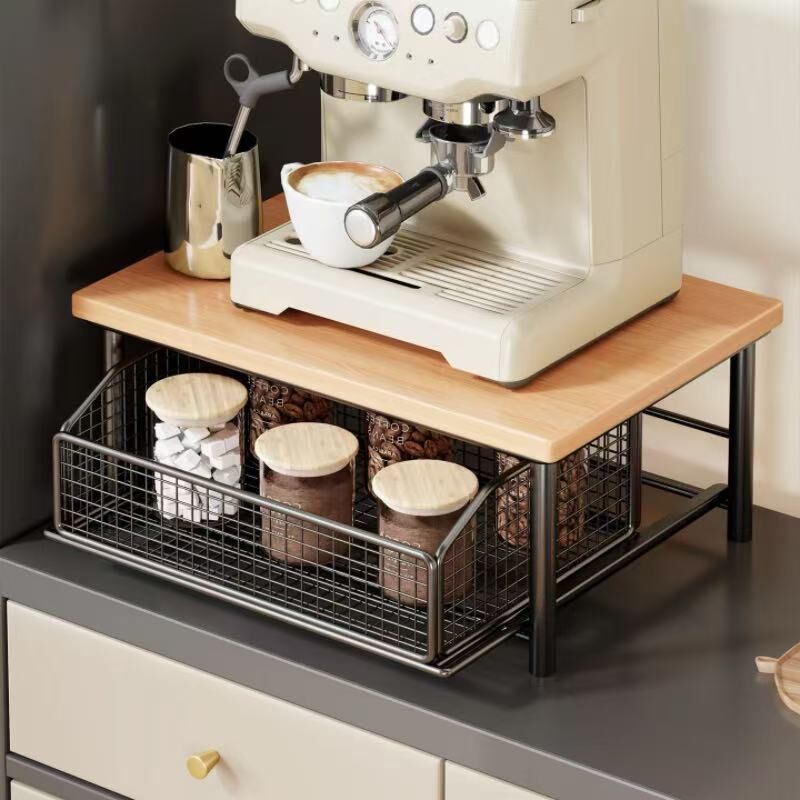 Modern Kitchen Microwave Shelf with Drawer: Sturdy and solid structure, designed to save counter space for storing appliances, utensils, dishes, and household — image 2