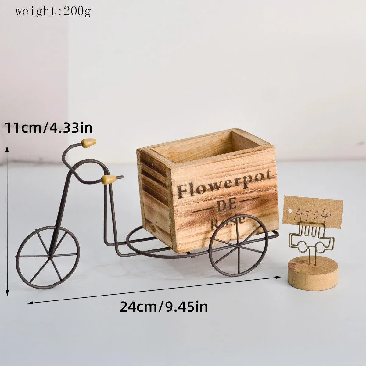 Retro Iron Bicycle Ornament with Wooden Flower Pot Green Plant Holder Decor โ image 3