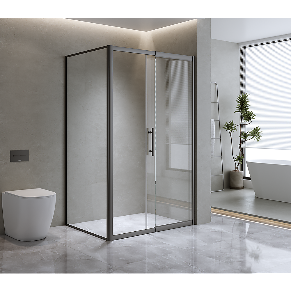 150mm Adjustable (2000 × 1010mm) Single Door Corner Sliding Glass Shower Screen in Black — image 3