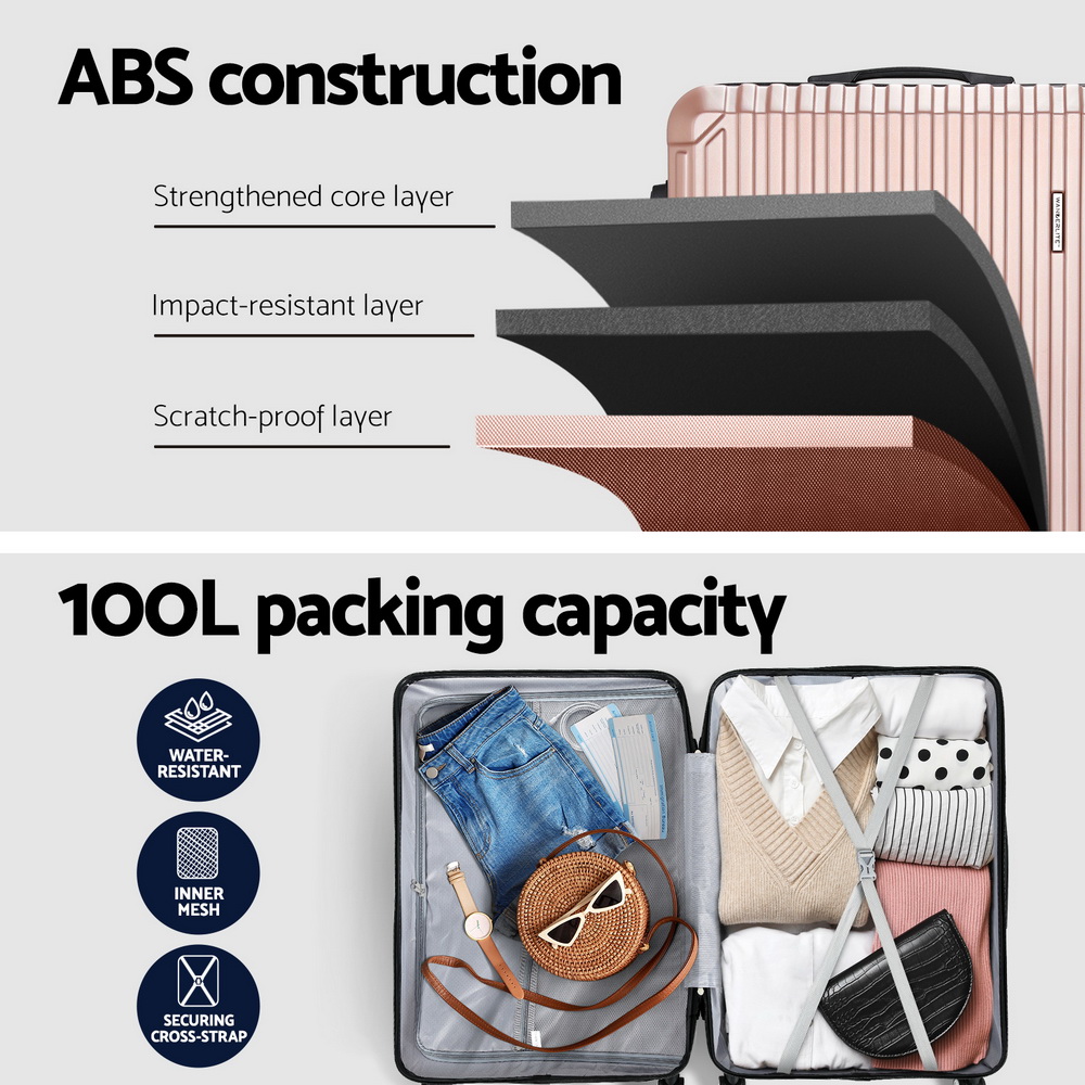 Wanderlite 28-inch Luggage Set with TSA Lock ABS Hard Shell Travel Suitcase Organiser Luggage Case Rose Gold โ image 4