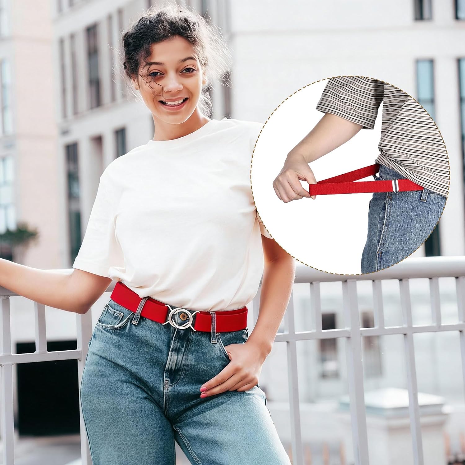 Women Stretchy Waist Belt, No Show Elastic Stretch Belts with Flat Buckle for Dresses Jeans Casual Pants — image 5