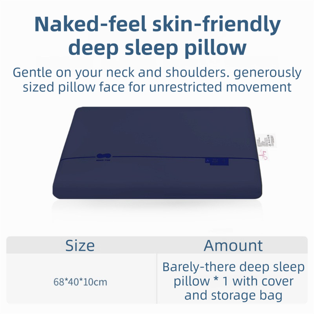Navy Blue Deep Sleep Slow Rebound Memory Foam Pillow with Washable Cover and Storage Bag - Broad Surface and All-Around Neck Support, 68 x 40 x 10 cm
