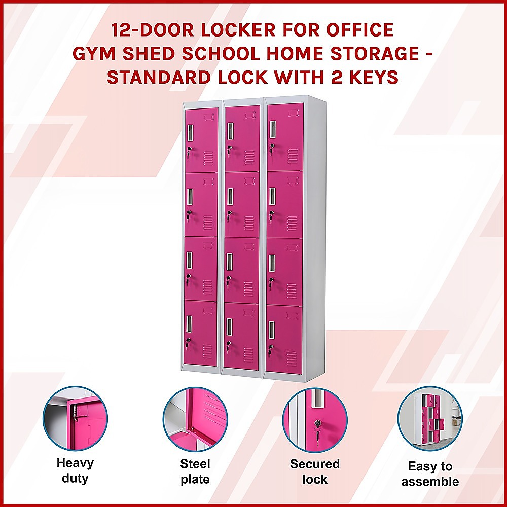 12-Door Locker for Office Gym Shed School Home Storage - Standard Lock with 2 Keys โ image 3
