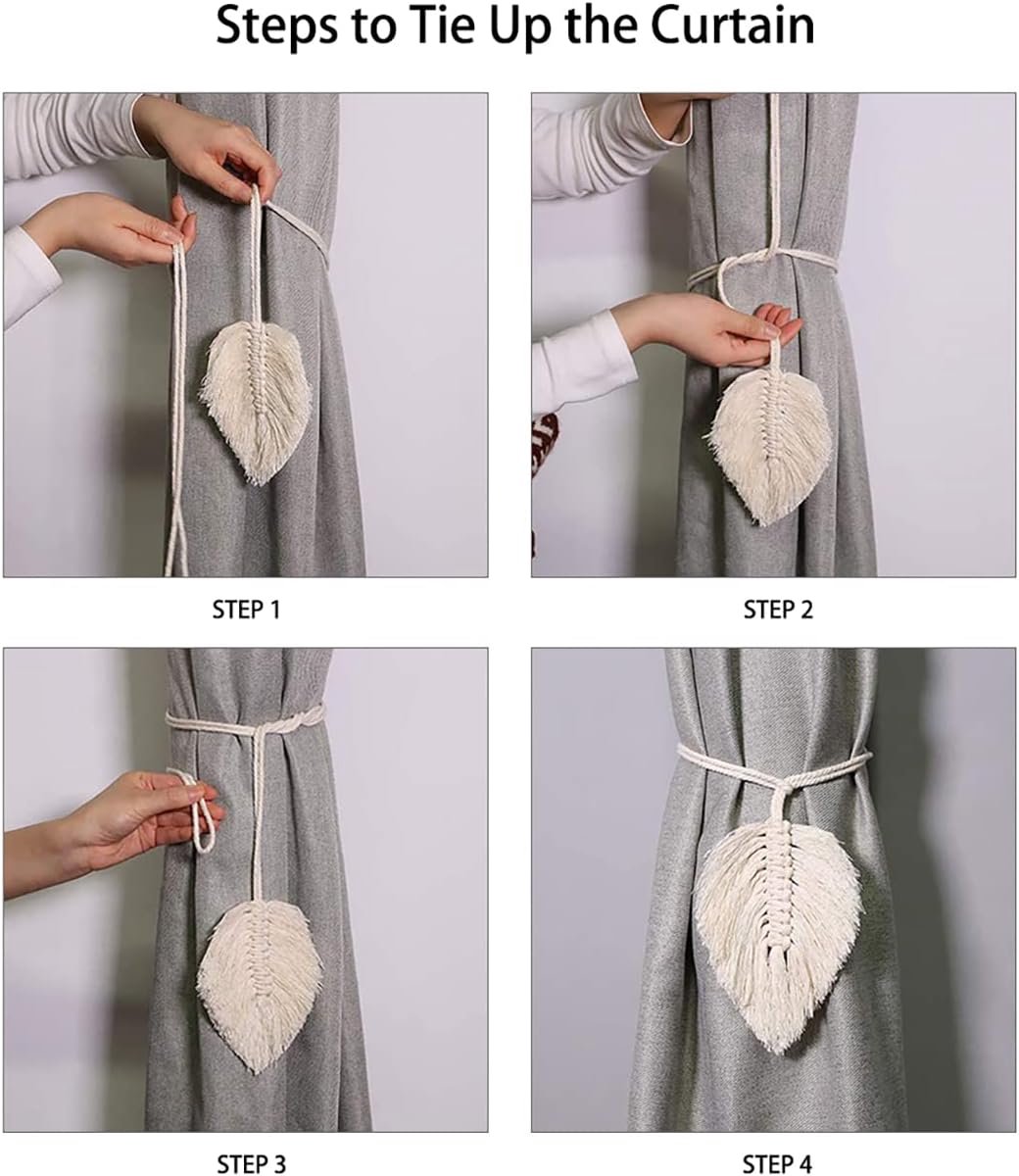 Curtain Holder - 2 Pieces - Curtain Tie Back - Curtain Tie Rope - Curtain Tie Back Hook - Curtain Ties - Beige - 116 cm Long โ image 3