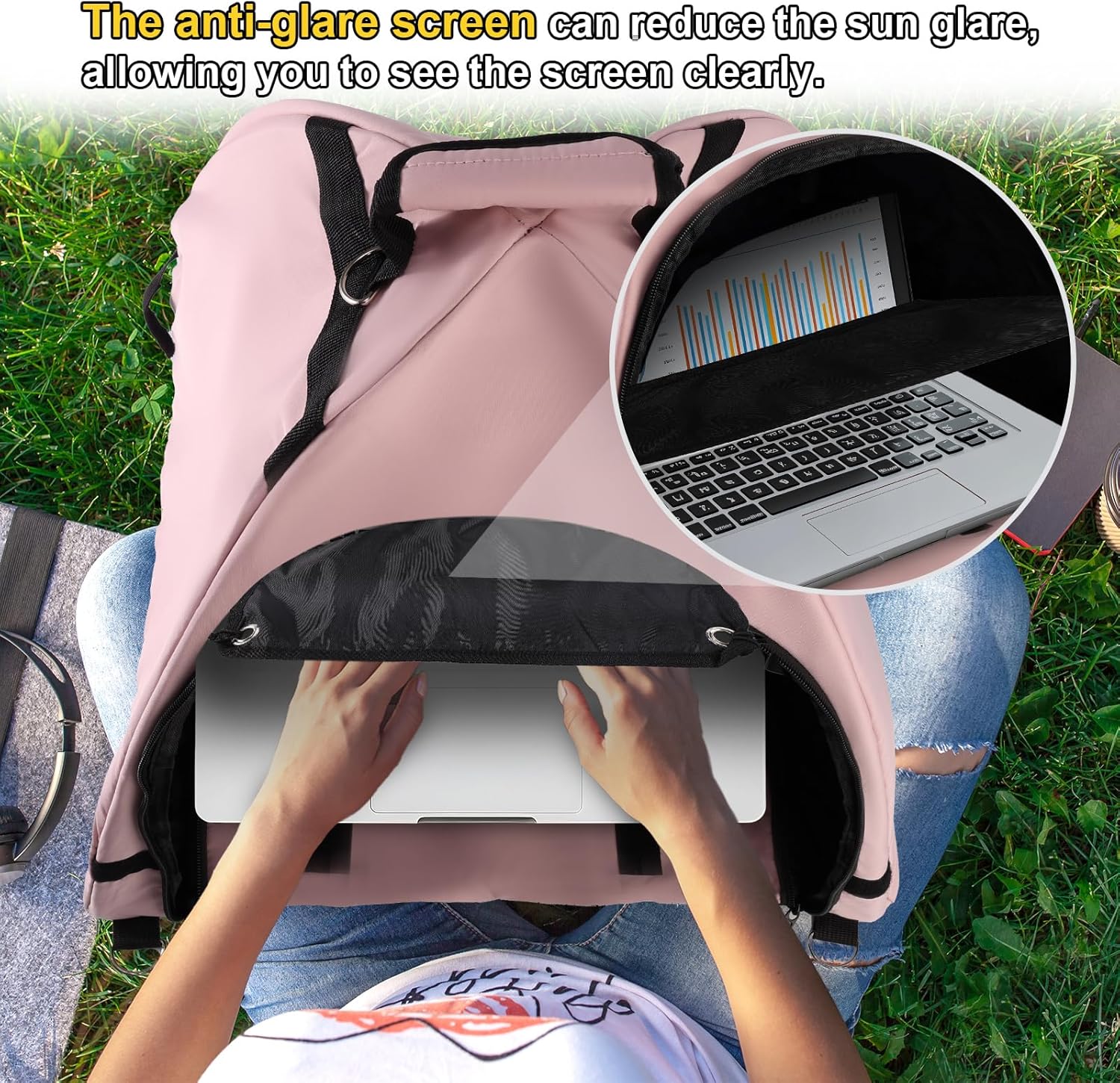 Laptop Tent, Sun Shade Waterproof Fabric Protective Hood for Computer Working Outside Accessories Part Glare Shield & Heat Reflective Awning Convertible Tote โ image 5
