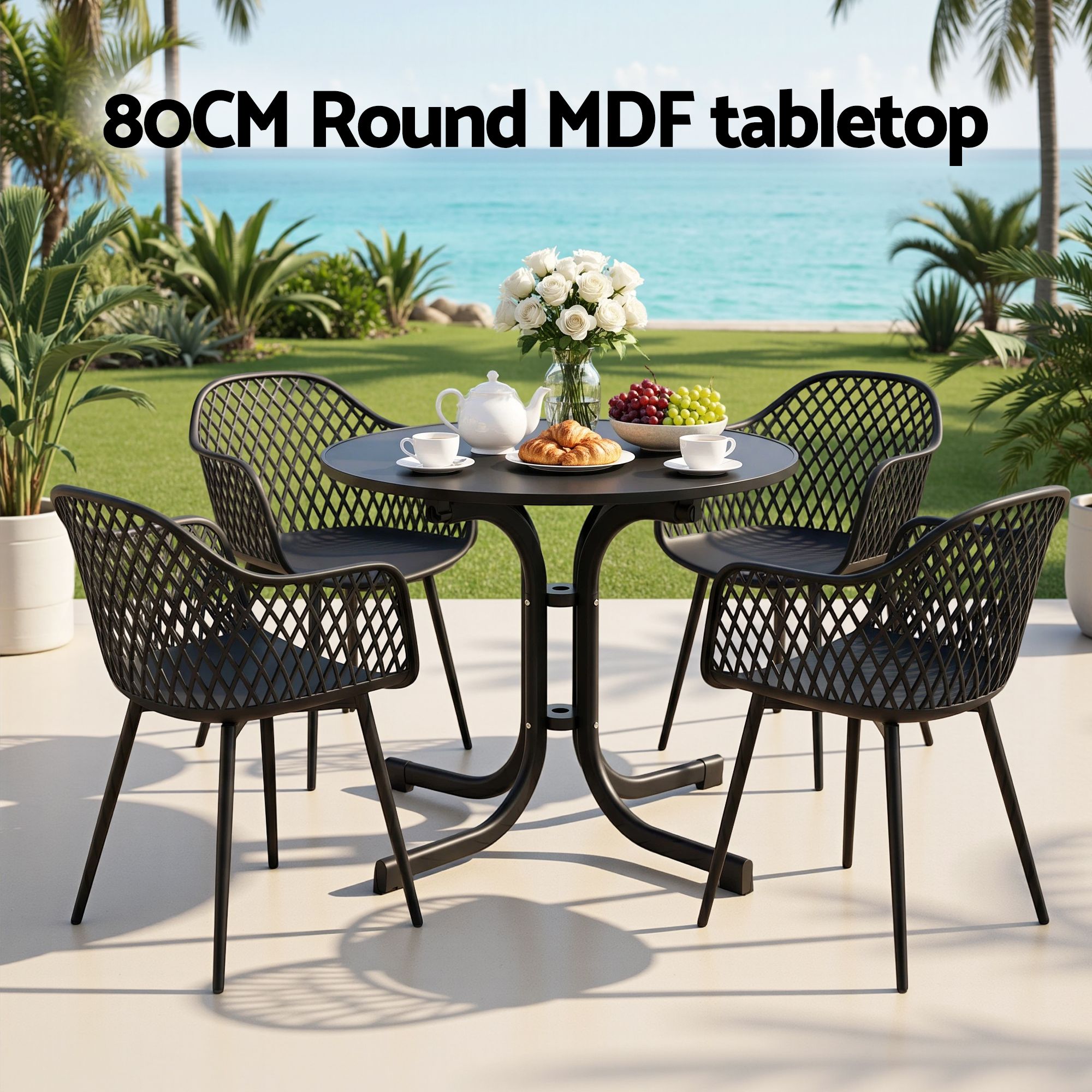 Gardeon 5PCS Outdoor Dining Set Table and Chairs Patio Furniture Garden Diamond Black — image 4