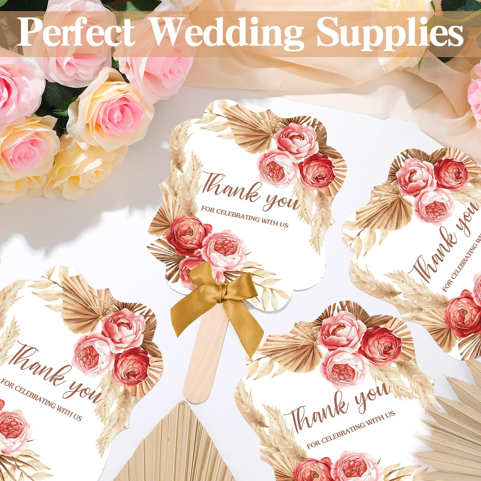 50 Sets Wedding Fans for Guests Bulk Thank You for Celebrating with Us Fans Hand Fans Handheld Folded Fan Baby Shower Favors โ image 2