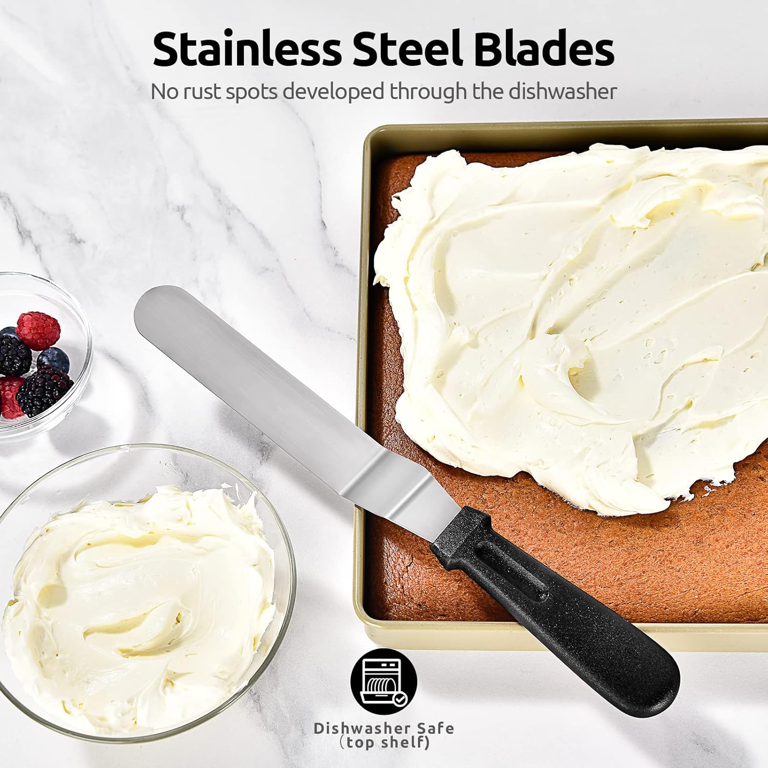Icing Spatula, Stainless Steel Angled Cake Decorating Frosting Spatula Set of 3 (Black), and 8"+10"+12" Kitchen Cooking Tweezer: 18/8 Stainless Steel Metal โ image 4