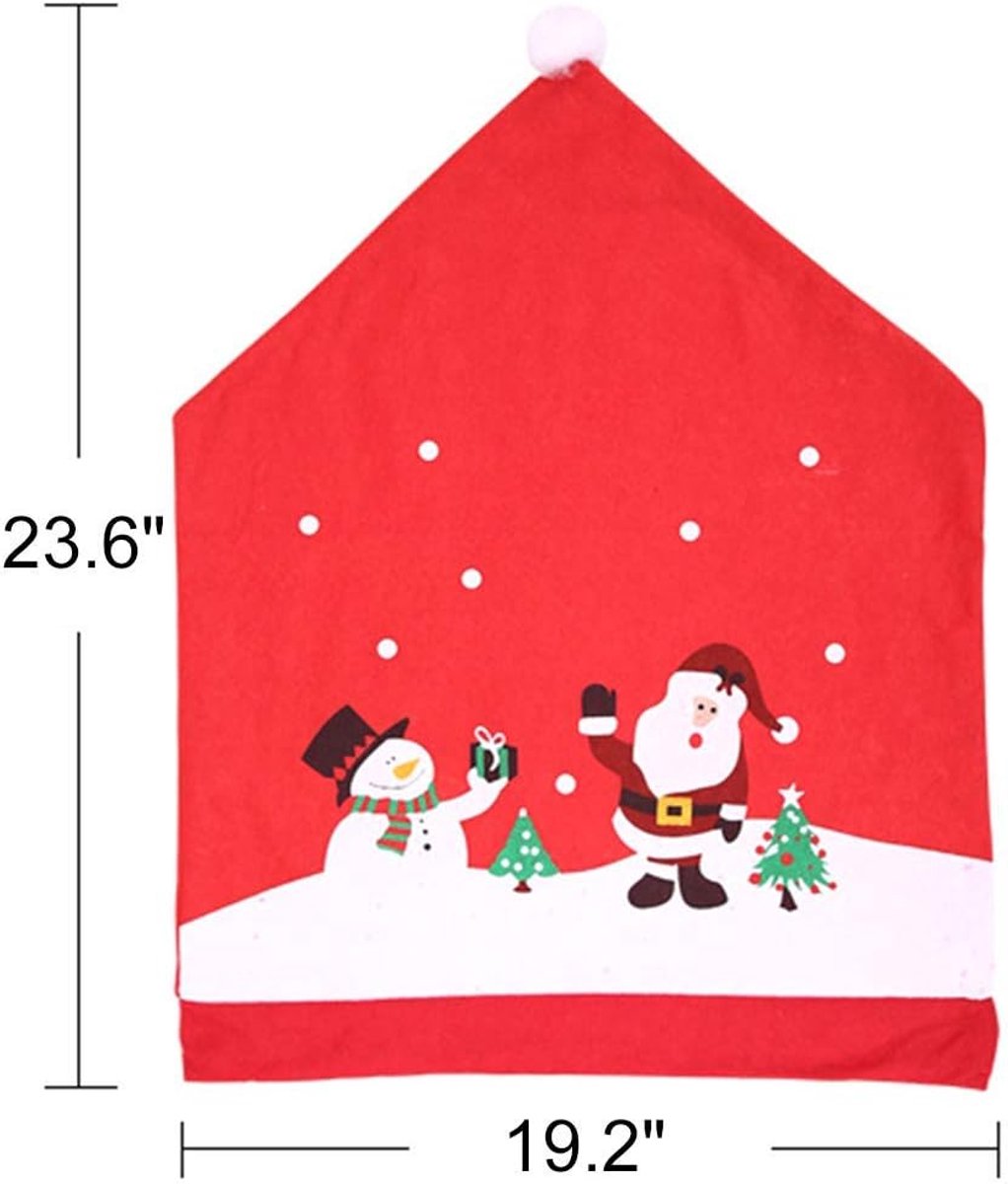 Chair Covers (4 Pieces) - Dining Chair Cover - Sofa Cover - Chair Covers - Christmas Chair Covers - Santa Claus and Snowman Red Hat Christmas Chair Back Cover — image 2