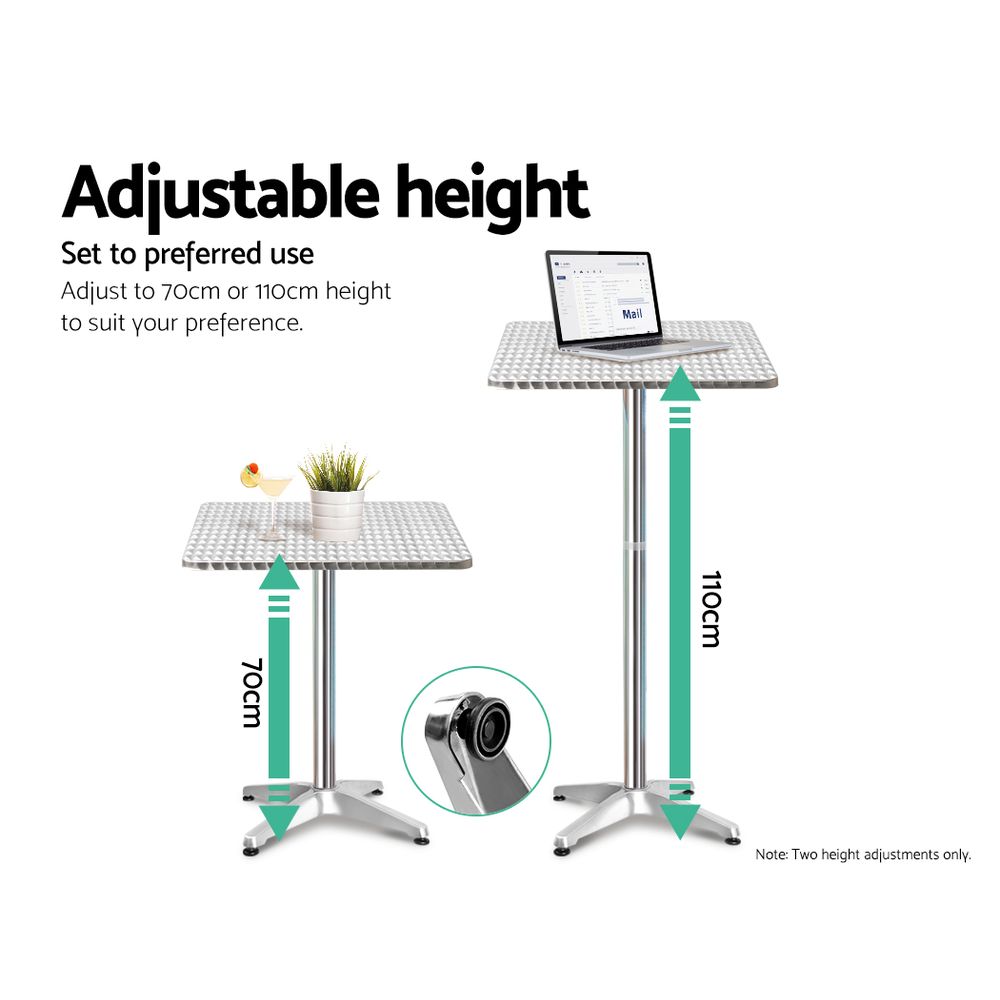 Gardeon 3-Piece Outdoor Bar Set Bistro Table Stools Adjustable Square Cafe — image 5