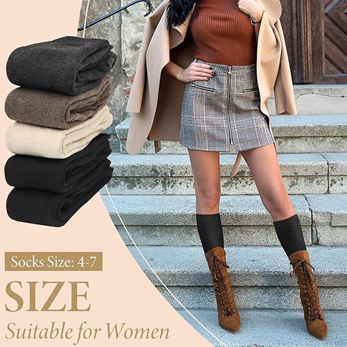 Pairs Women's Cotton Knee Socks - Moisture-Wicking - Winter Knee Socks Warm Long Boots - Seamless - Warm Knee Socks - Women's Warm Socks - Comfortable — image 3