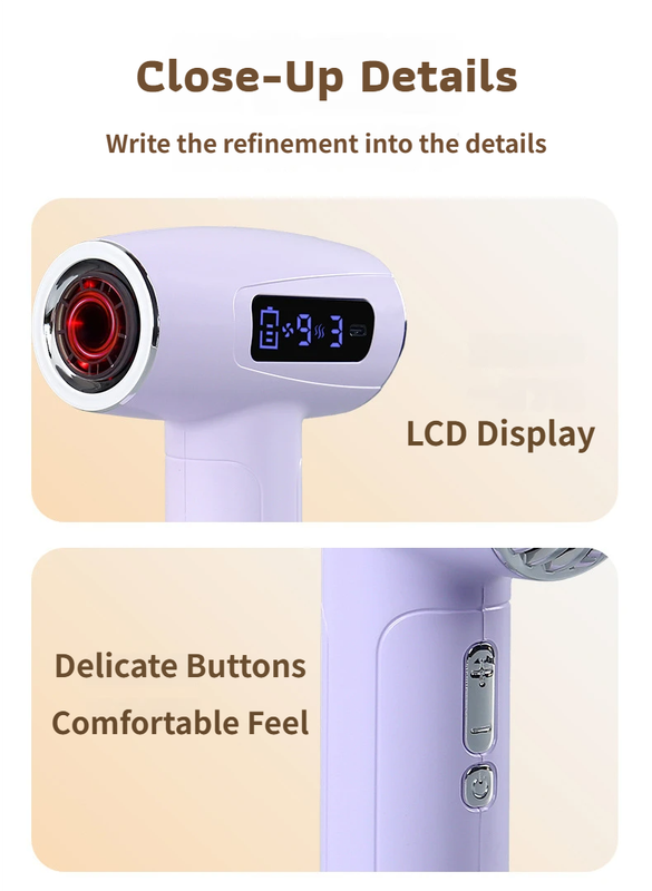 Pink Cordless Ionic Constant Heated Hair Dryer with LCD Display & 9 Wind Speeds - USB Rechargeable Hair Care Blow Dryer, Concentrator & Diffuser Included β image 3