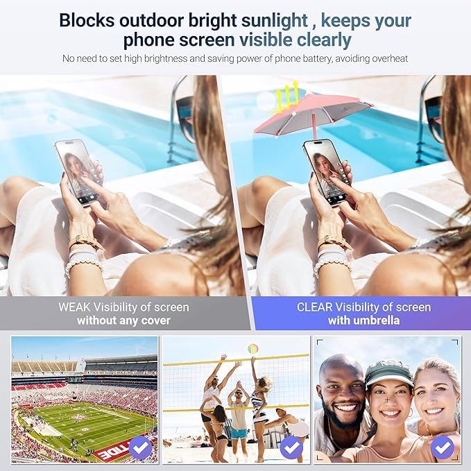 Pink Magnetic Phone Umbrella Sun Shade - Clear Outdoor Screen Visor, Anti-Glare Mini Parasol for iPhone — image 6