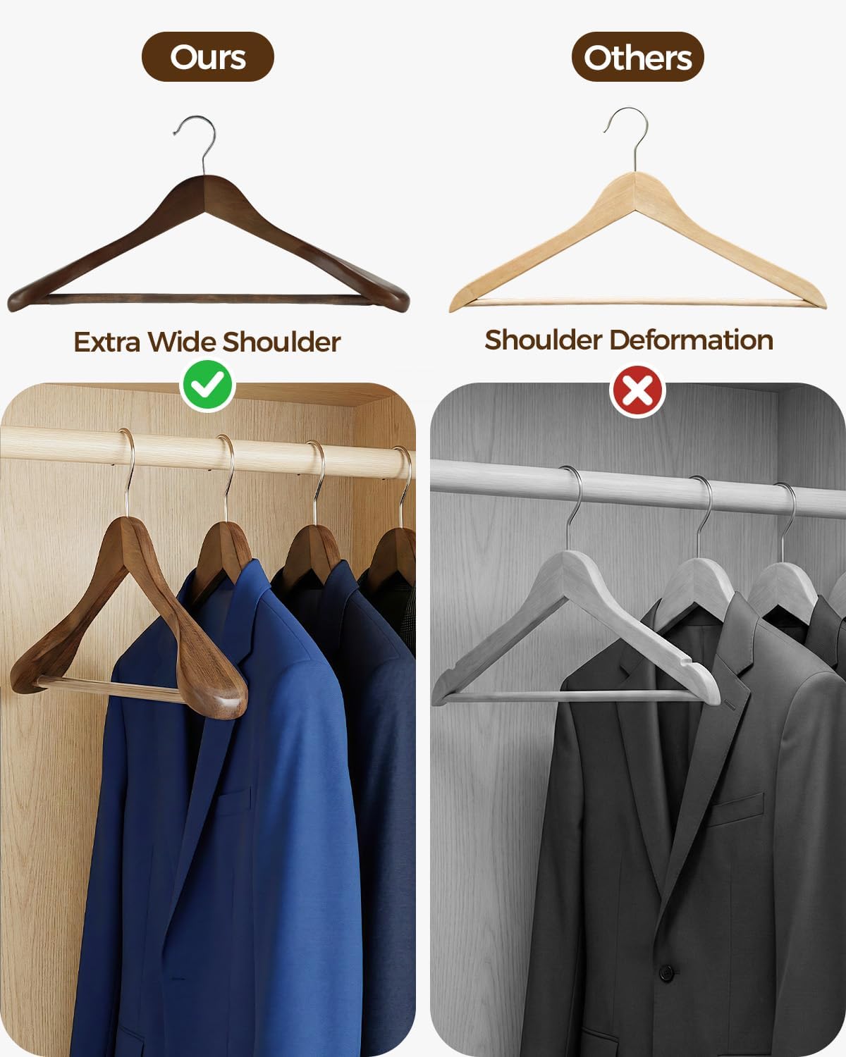 Premium Wooden Hangers 6-Pack – Wide Shoulder Non-Slip Design for Coats, Jackets & Suits | 360° Rotating Closet Organizers | Durable & Space-Saving (Vintage — image 2