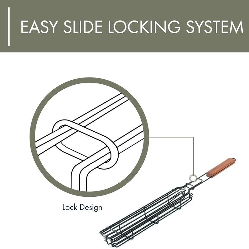 Wood Handle Stainless Steel BBQ Grill Basket Clip Camping Grill Tools — image 3