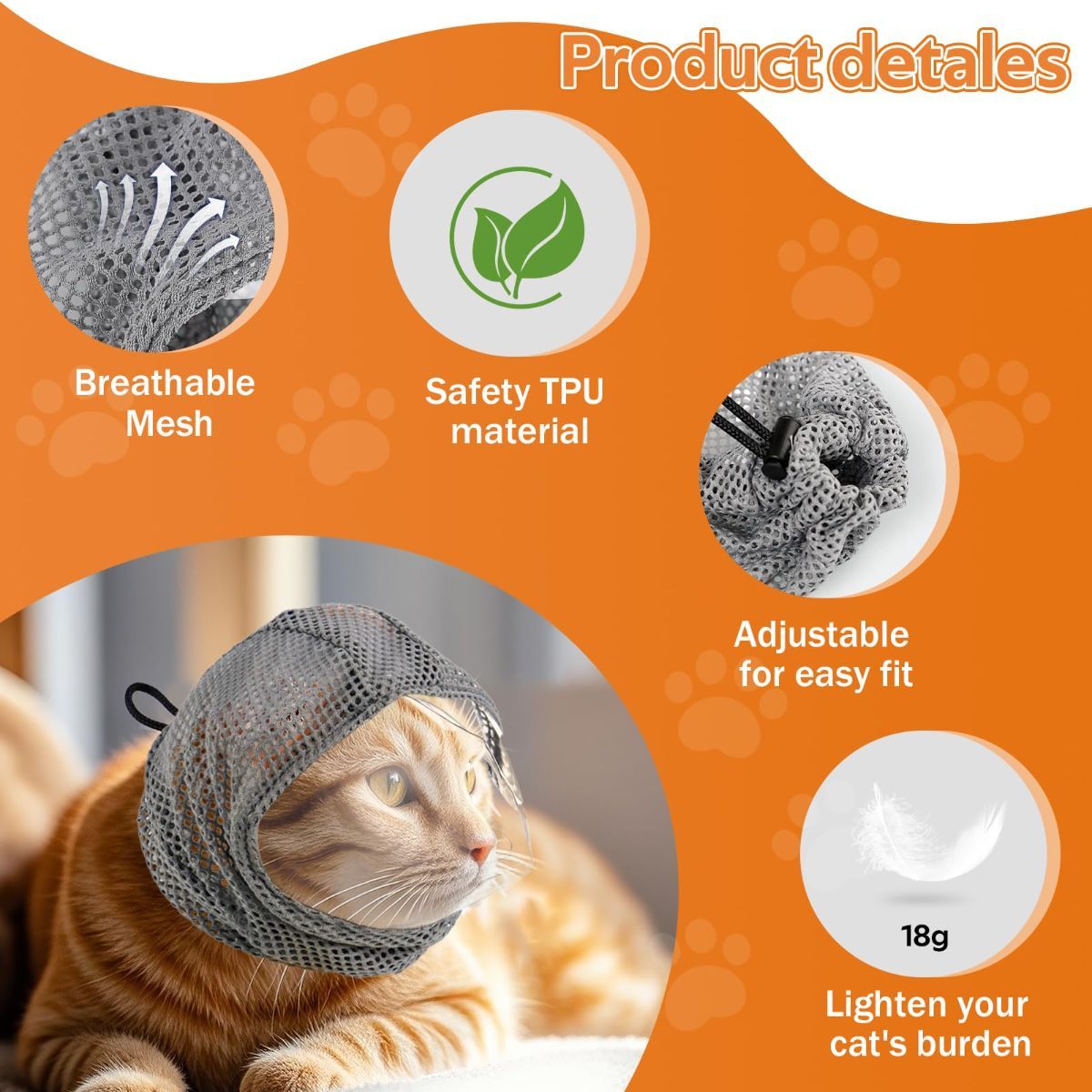 Adjustable Cat Muzzle Cat Grooming Prevent Biting Breathable TPU Cat Nail โ image 3