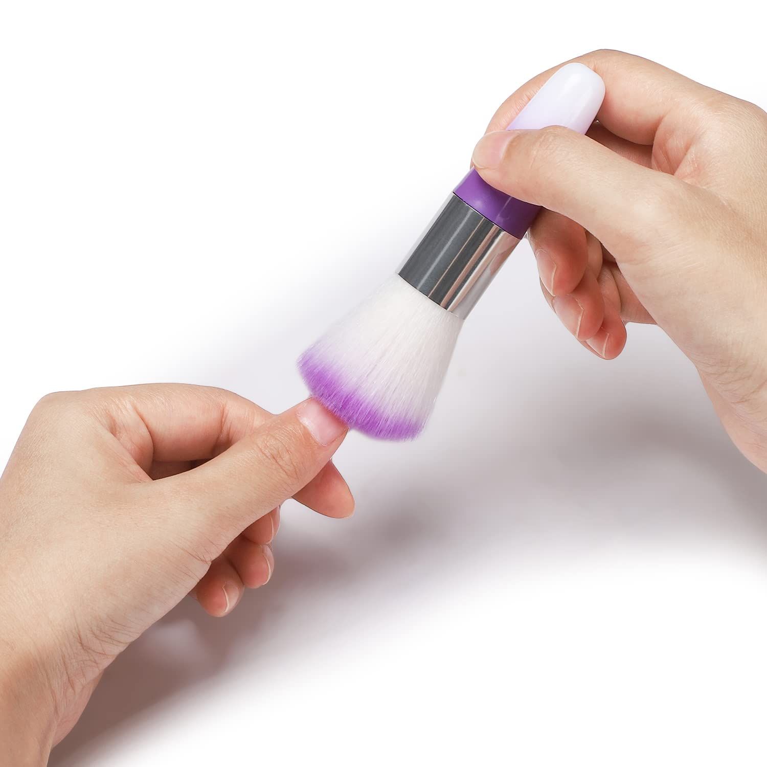 2 Pieces Soft Nail Art Dust Remover Powder Brush Cleaner for Acrylic and Makeup Powder Blush Brushes (Pink, Purple) — image 5