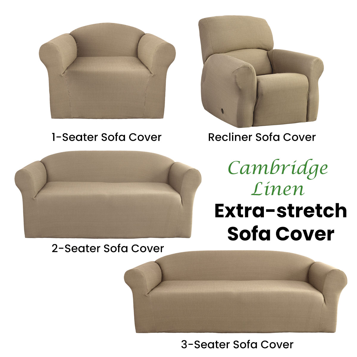 Elan Cambridge Extra-stretch Couch Cover Linen One Seater Recliner Linen — image 3