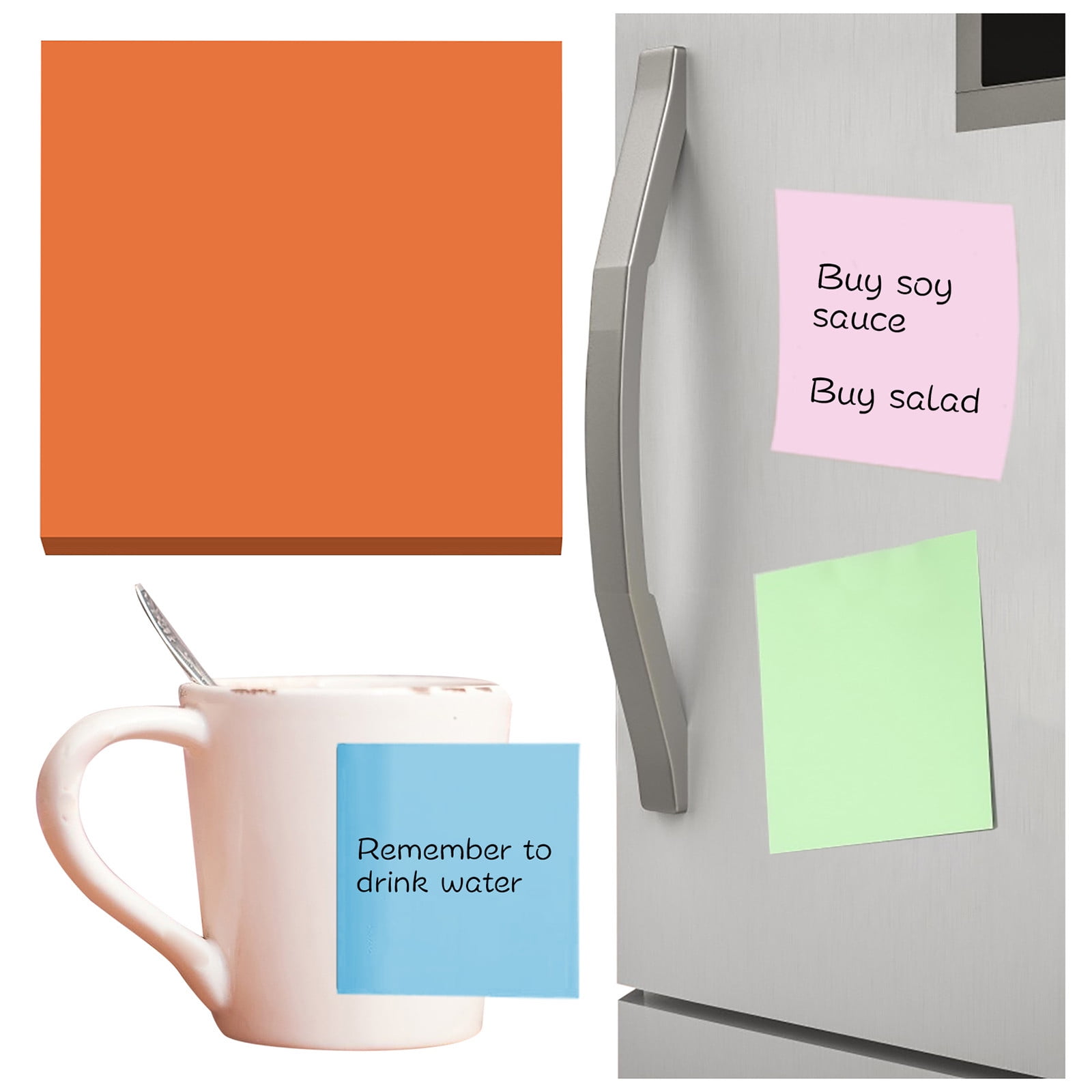 Premium 7.6 x 7.6 cm Sticky Notes Pad, Strong Adhesive Colourful Memo Pad, 100 Sheets for Office Home Reminders, Orange — image 2